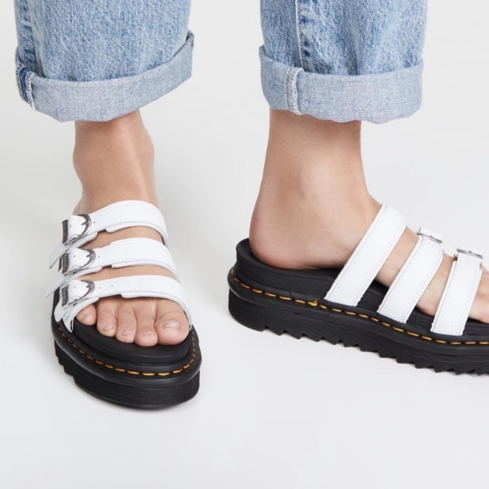 DR. MARTENS US 8 Womens BLAIRE SLIDE PLATFORM SANDALS White
